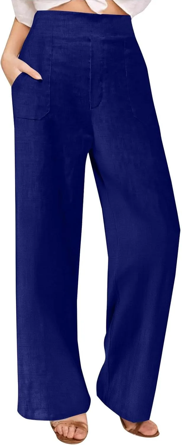 Lounge Pants Women Linen Palazzo Pants Summer Elastic Pants Flowy Beach Pants Workout Soft Pants Long Trousers