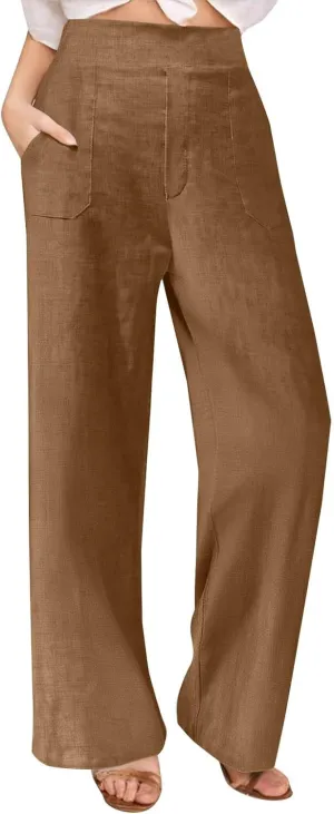 Lounge Pants Women Linen Palazzo Pants Summer Elastic Pants Flowy Beach Pants Workout Soft Pants Long Trousers