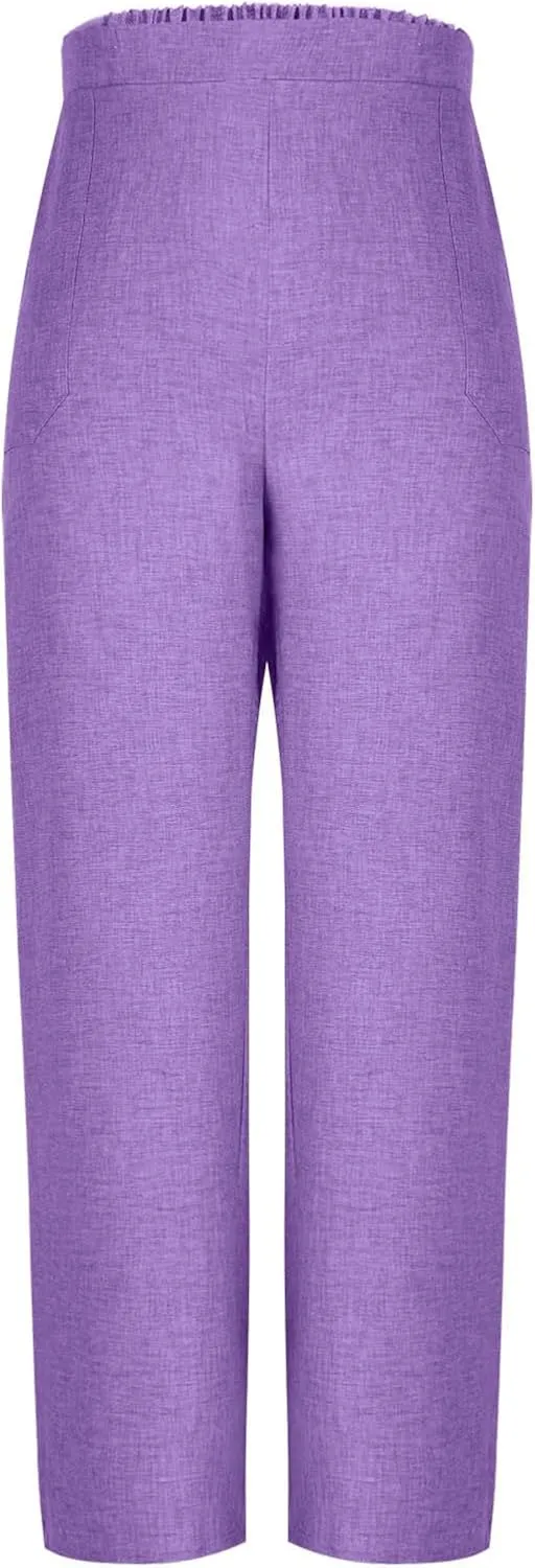 Lounge Pants Women Linen Palazzo Pants Summer Elastic Pants Flowy Beach Pants Workout Soft Pants Long Trousers