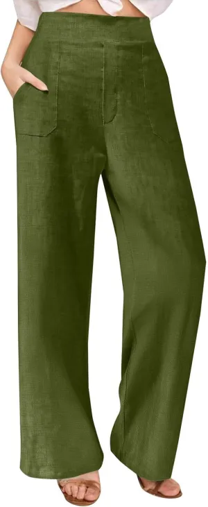 Lounge Pants Women Linen Palazzo Pants Summer Elastic Pants Flowy Beach Pants Workout Soft Pants Long Trousers