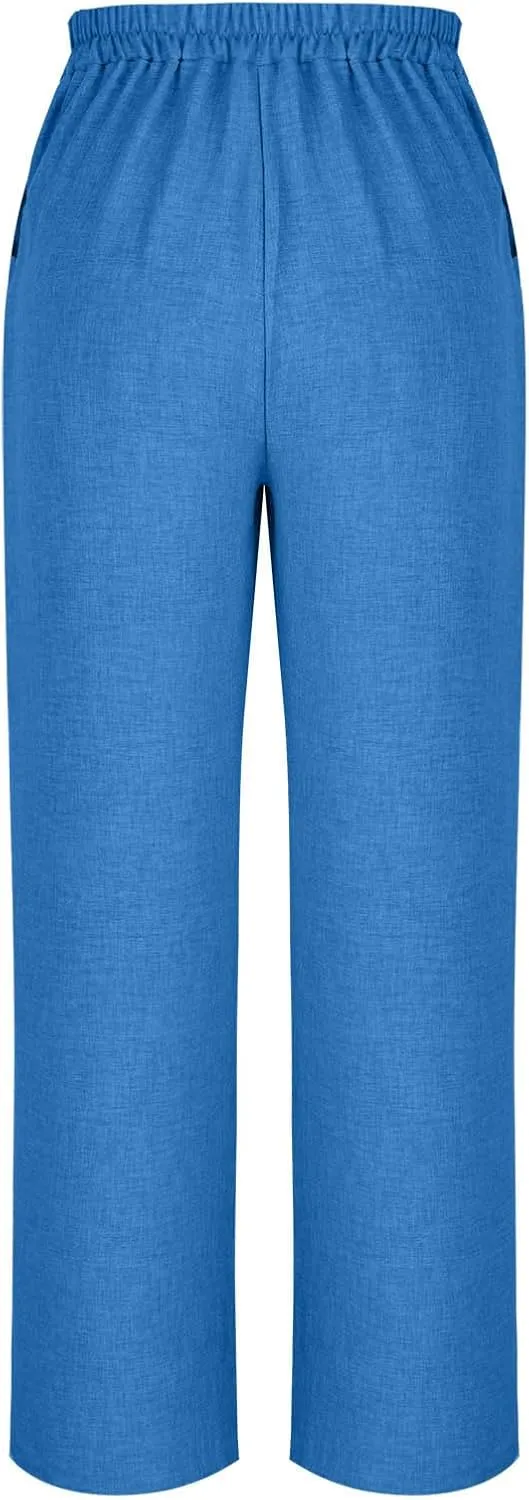 Lounge Pants Women Linen Palazzo Pants Summer Elastic Pants Flowy Beach Pants Workout Soft Pants Long Trousers