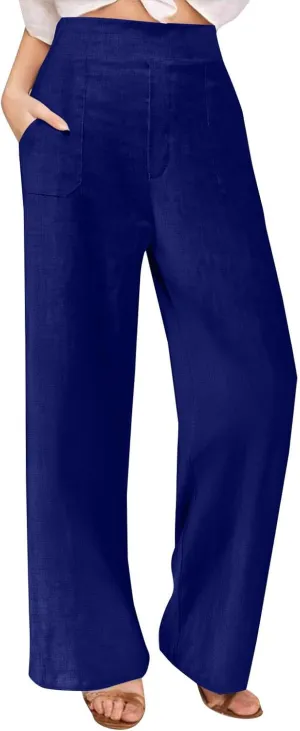Lounge Pants Women Linen Palazzo Pants Summer Elastic Pants Flowy Beach Pants Workout Soft Pants Long Trousers