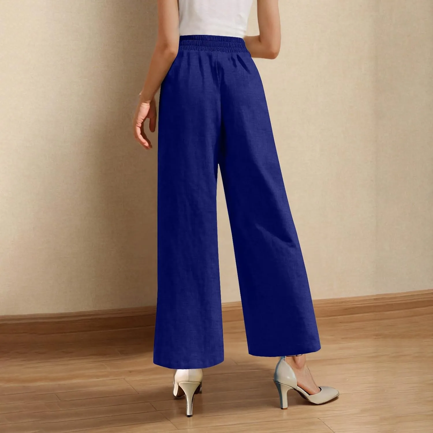 Lounge Pants Women Linen Palazzo Pants Summer Elastic Pants Flowy Beach Pants Workout Soft Pants Long Trousers