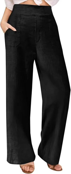 Lounge Pants Women Linen Palazzo Pants Summer Elastic Pants Flowy Beach Pants Workout Soft Pants Long Trousers