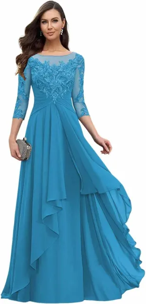 Loyeloy Women's Lace Mother of The Bride Dresses for Women 2025 Scoop Neck Chiffon Aline Formal Evening Gowns