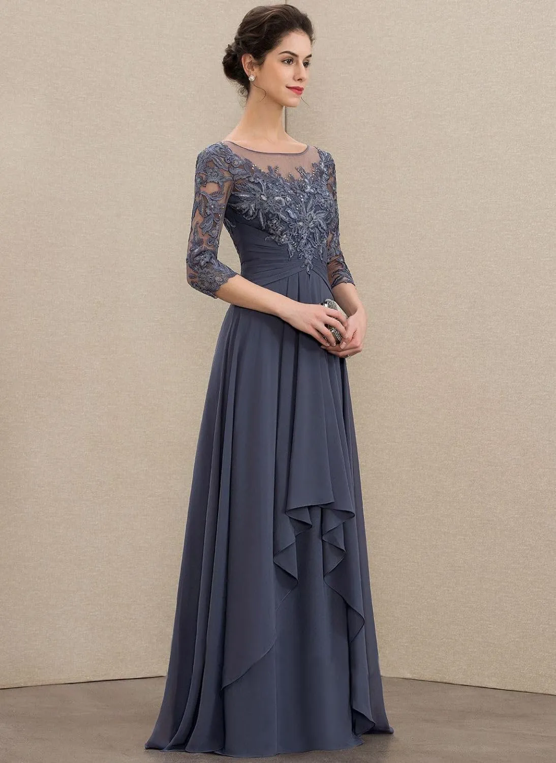 Loyeloy Women's Lace Mother of The Bride Dresses for Women 2025 Scoop Neck Chiffon Aline Formal Evening Gowns