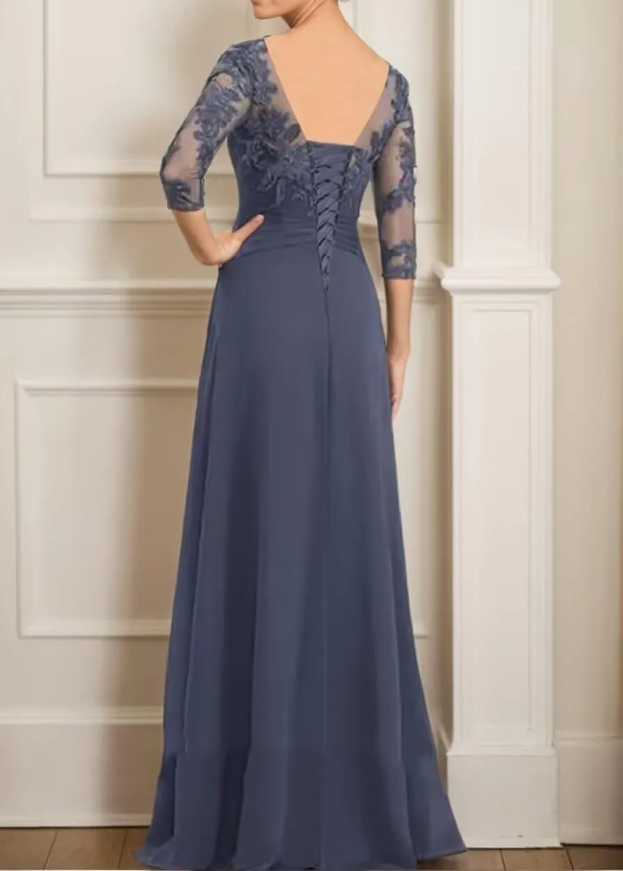 Loyeloy Women's Lace Mother of The Bride Dresses for Women 2025 Scoop Neck Chiffon Aline Formal Evening Gowns