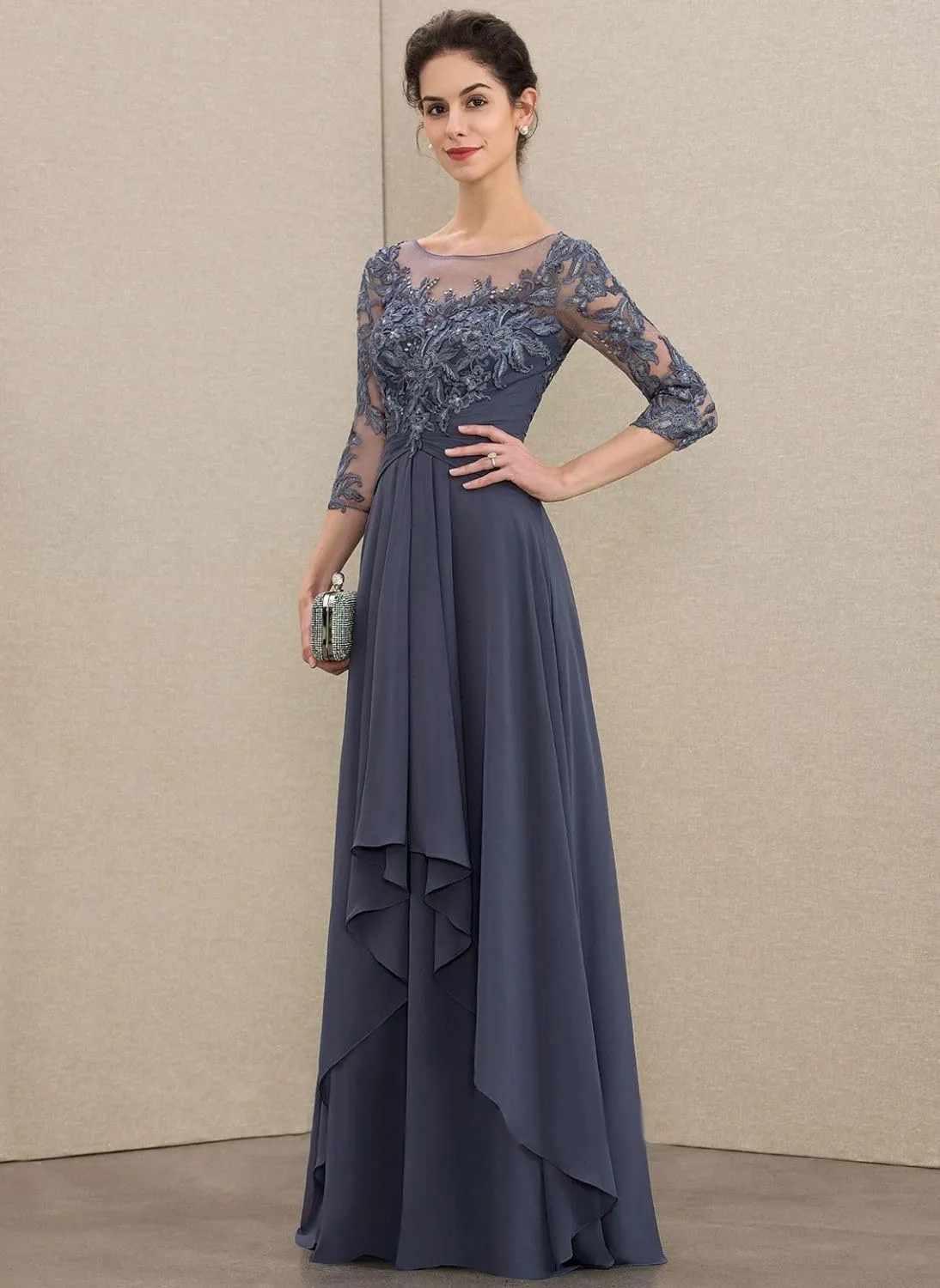 Loyeloy Women's Lace Mother of The Bride Dresses for Women 2025 Scoop Neck Chiffon Aline Formal Evening Gowns