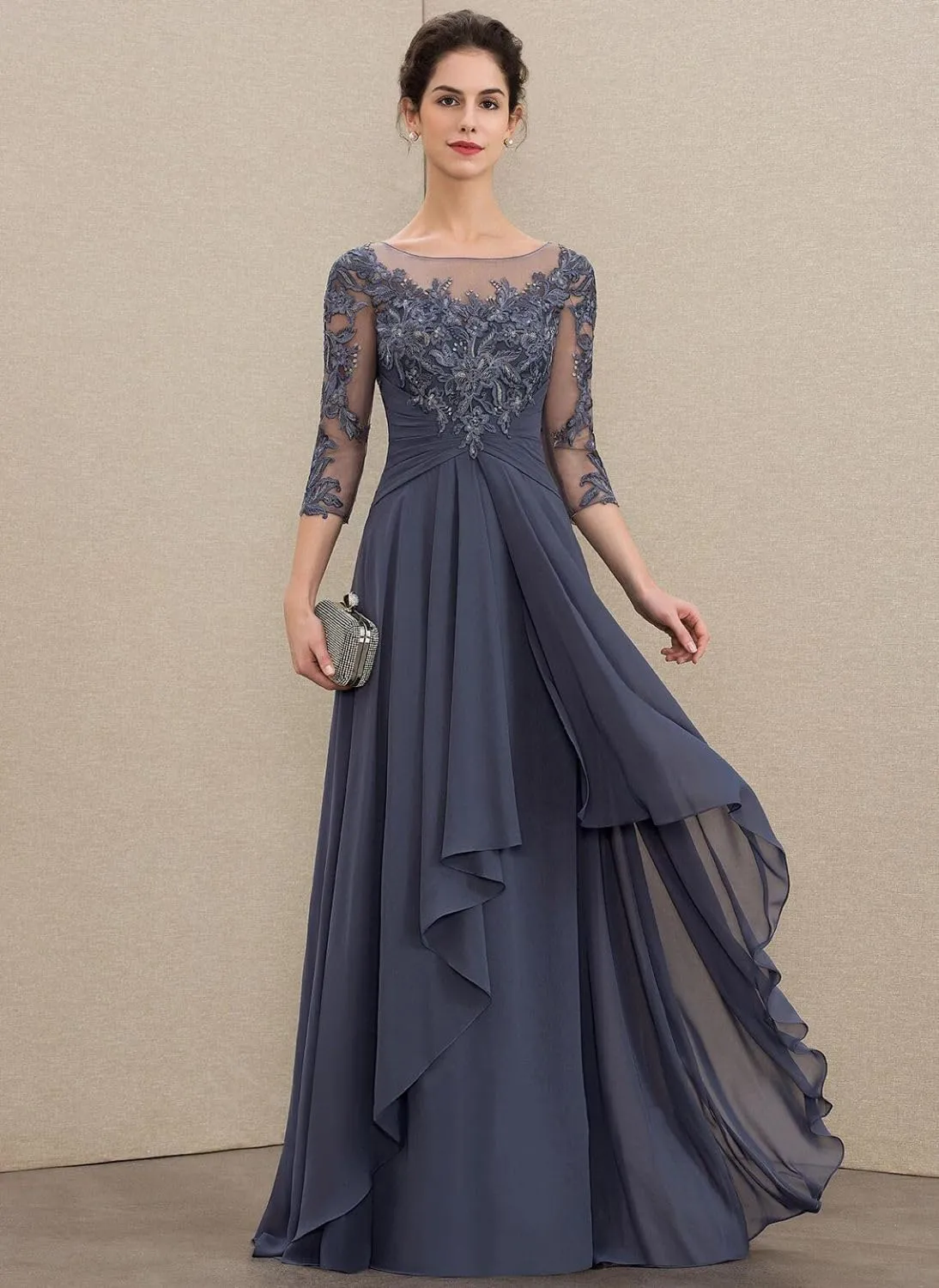 Loyeloy Women's Lace Mother of The Bride Dresses for Women 2025 Scoop Neck Chiffon Aline Formal Evening Gowns