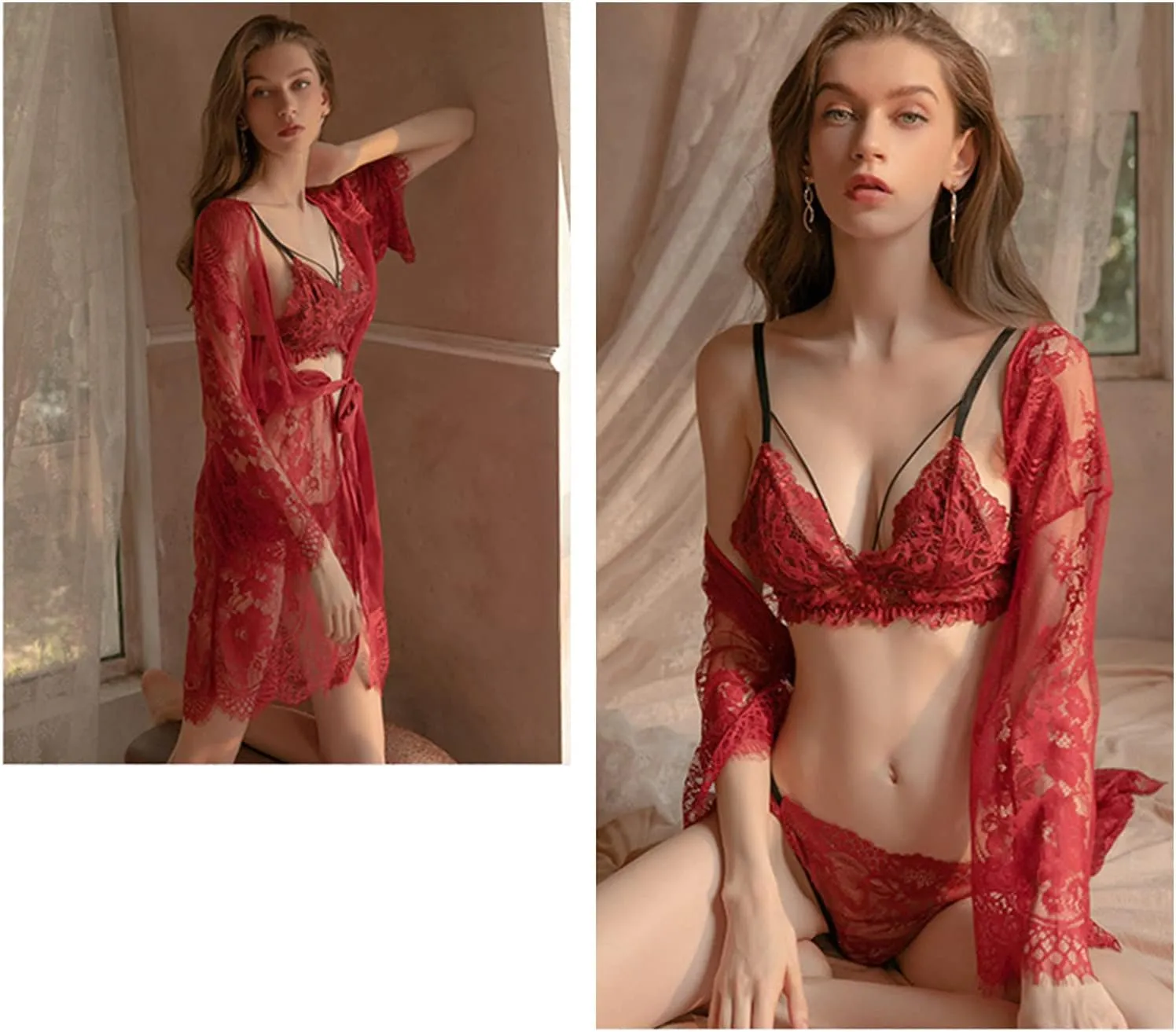 Maiyifu-GJ Women's Sexy Lace Lingerie Set Floral Strappy Bralette and Panty Sets 2 Piece Exotic Mini Babydoll Underwear