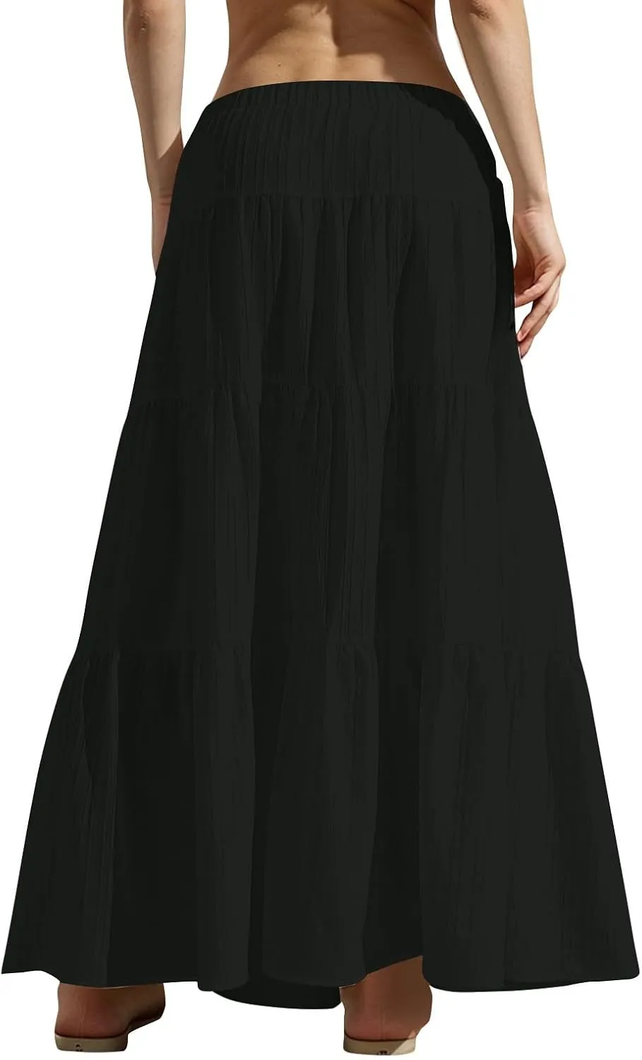 Maxi Skirt for Women 2025 Vacation Boho Flowy Swing Tiered A-Line Maxi Skirts Elastic Waist Pleated Long Beach Dress