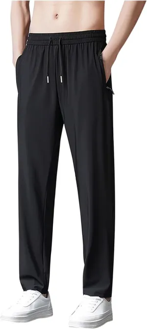 Men Plus Size Quick Drying Pants Sports Casual Pants Drawstring Elastic Waist Pants Belted Foot Pants Loose Pants