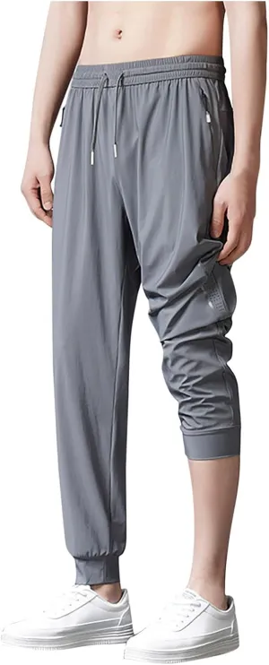 Men Plus Size Quick Drying Pants Sports Casual Pants Drawstring Elastic Waist Pants Belted Foot Pants Loose Pants