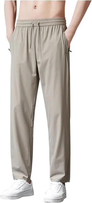 Men Plus Size Quick Drying Pants Sports Casual Pants Drawstring Elastic Waist Pants Belted Foot Pants Loose Pants