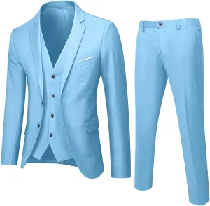 Mens 3 Piece Suit Slim Fit Tux, Formal Blazer Jacket Vest Pants Set for Party, Prom, Wedding and Business