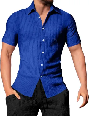 Men's Button Down Shirts Short Sleeve Casual Dress Shirts Summer Solid Beach Vacation Shirts 2025 Summer