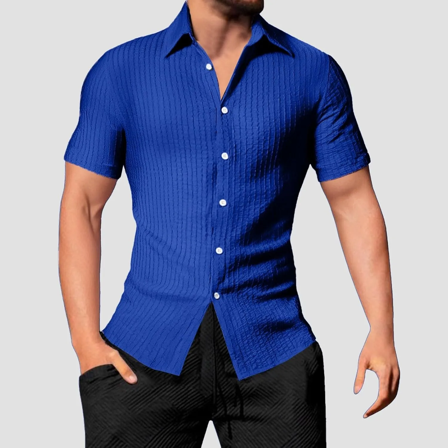 Men's Button Down Shirts Short Sleeve Casual Dress Shirts Summer Solid Beach Vacation Shirts 2025 Summer