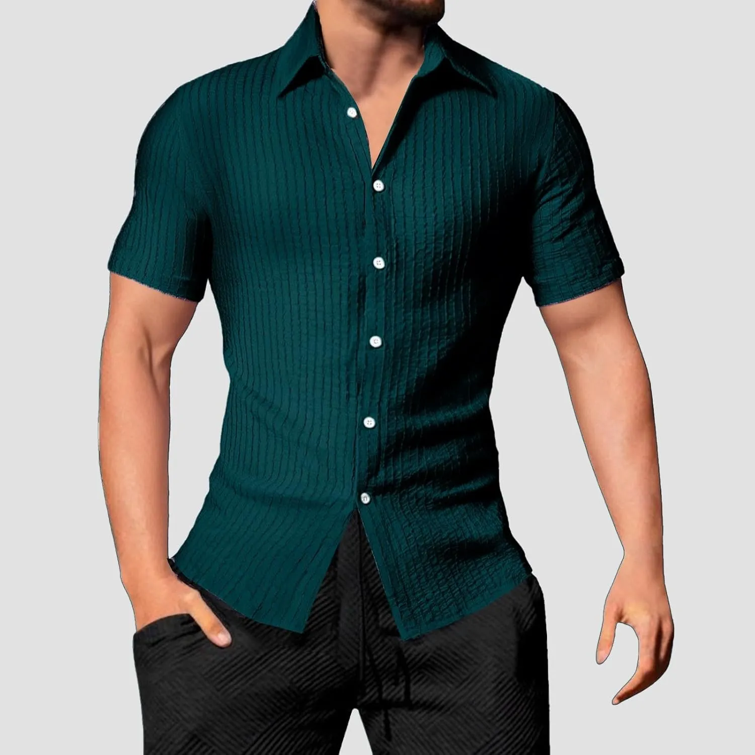 Men's Button Down Shirts Short Sleeve Casual Dress Shirts Summer Solid Beach Vacation Shirts 2025 Summer