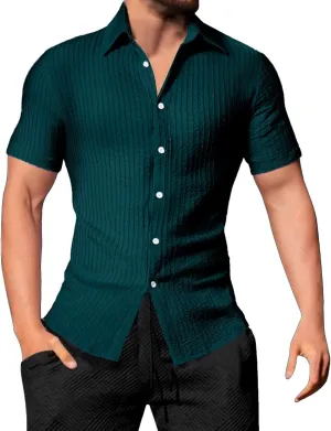 Men's Button Down Shirts Short Sleeve Casual Dress Shirts Summer Solid Beach Vacation Shirts 2025 Summer