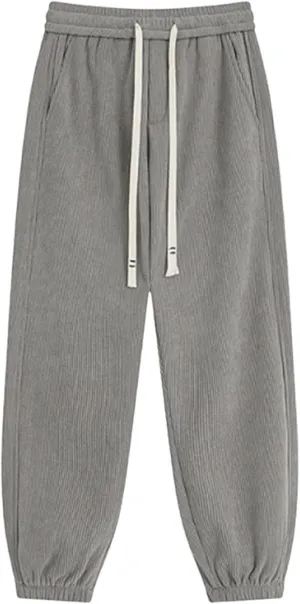 Men's Casual Athletic Pants Hiking Baggy Pants Belted Foot Elastic Waist Pants Casual Solid Pants Jogger Pants