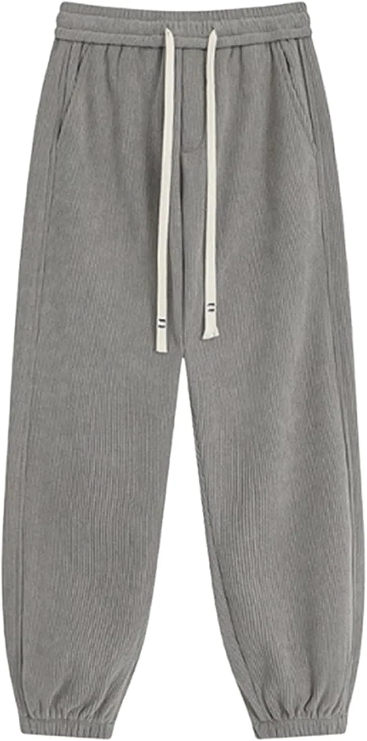 Men's Casual Athletic Pants Hiking Baggy Pants Belted Foot Elastic Waist Pants Casual Solid Pants Jogger Pants