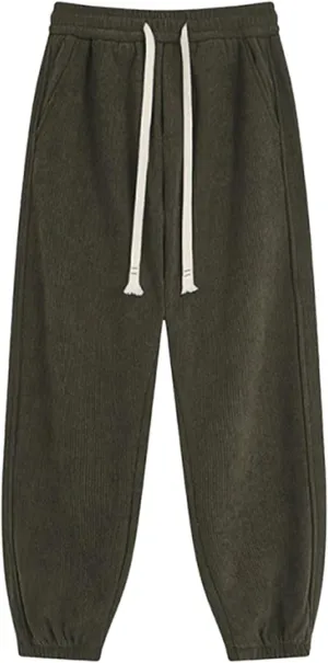 Men's Casual Athletic Pants Hiking Baggy Pants Belted Foot Elastic Waist Pants Casual Solid Pants Jogger Pants