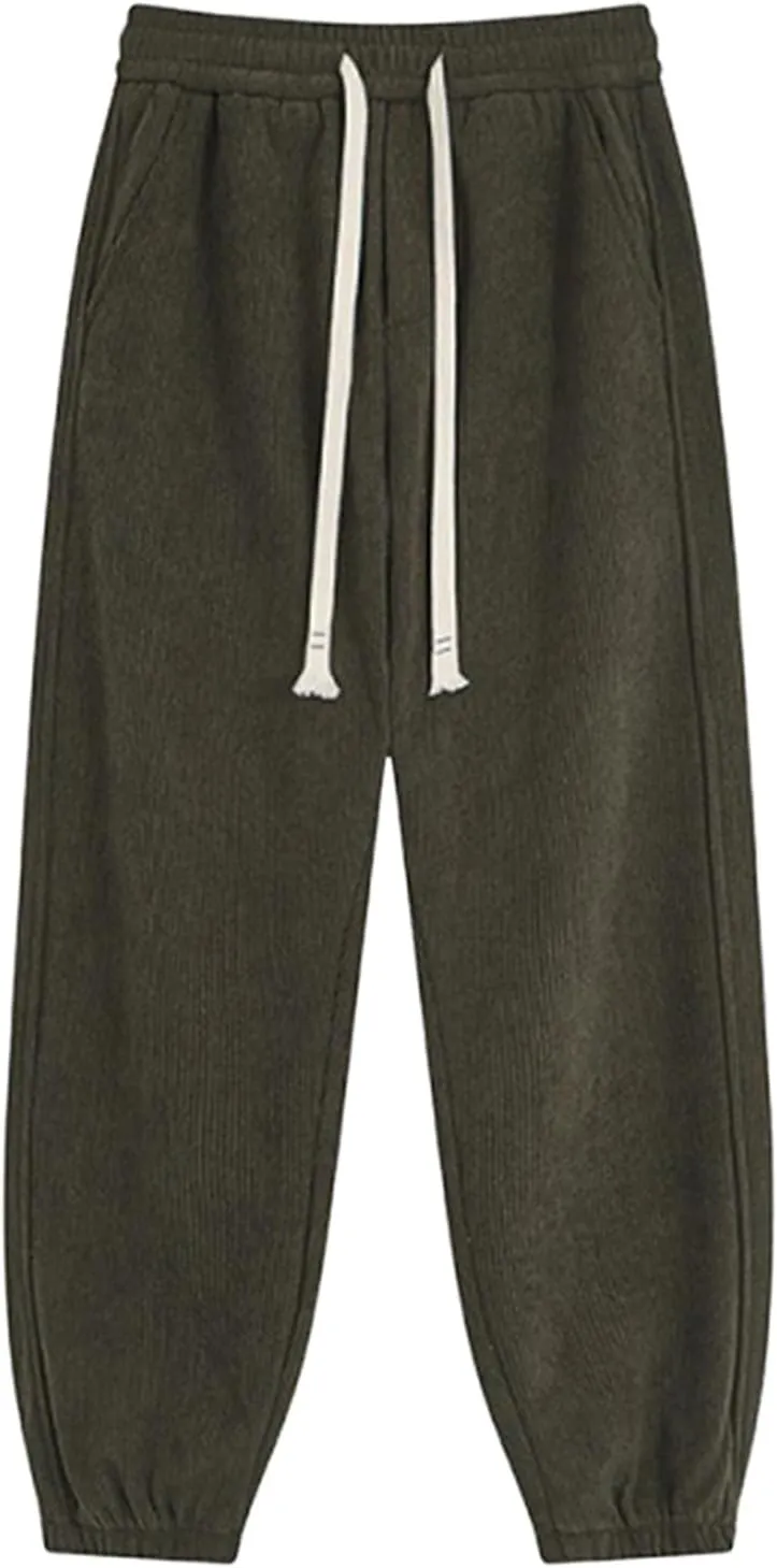 Men's Casual Athletic Pants Hiking Baggy Pants Belted Foot Elastic Waist Pants Casual Solid Pants Jogger Pants