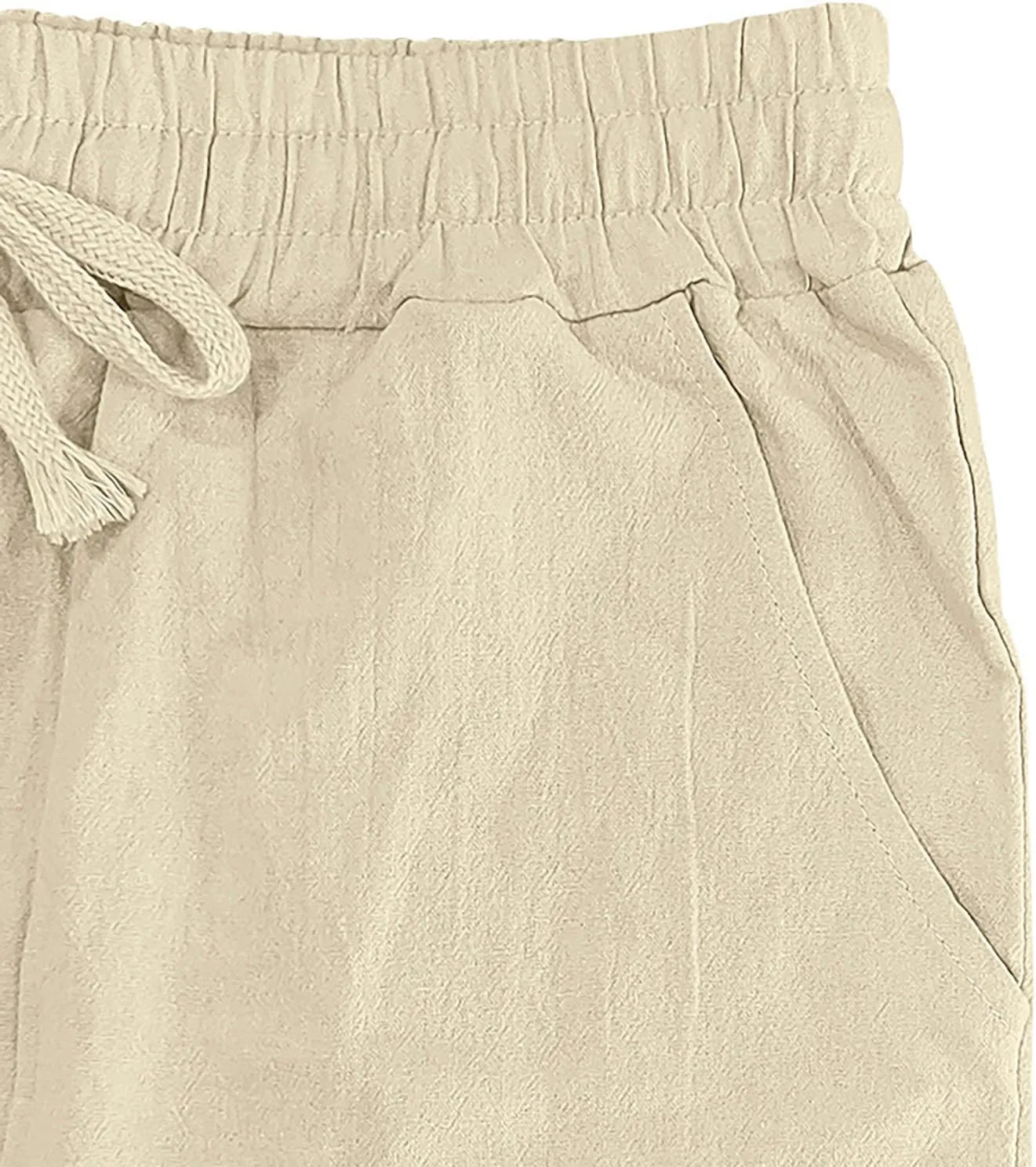 Men's Casual Linen Beach Pants Cotton Drawstring Strectch Trousers Lightweight Straight Leg Summer Casual Loose Pant