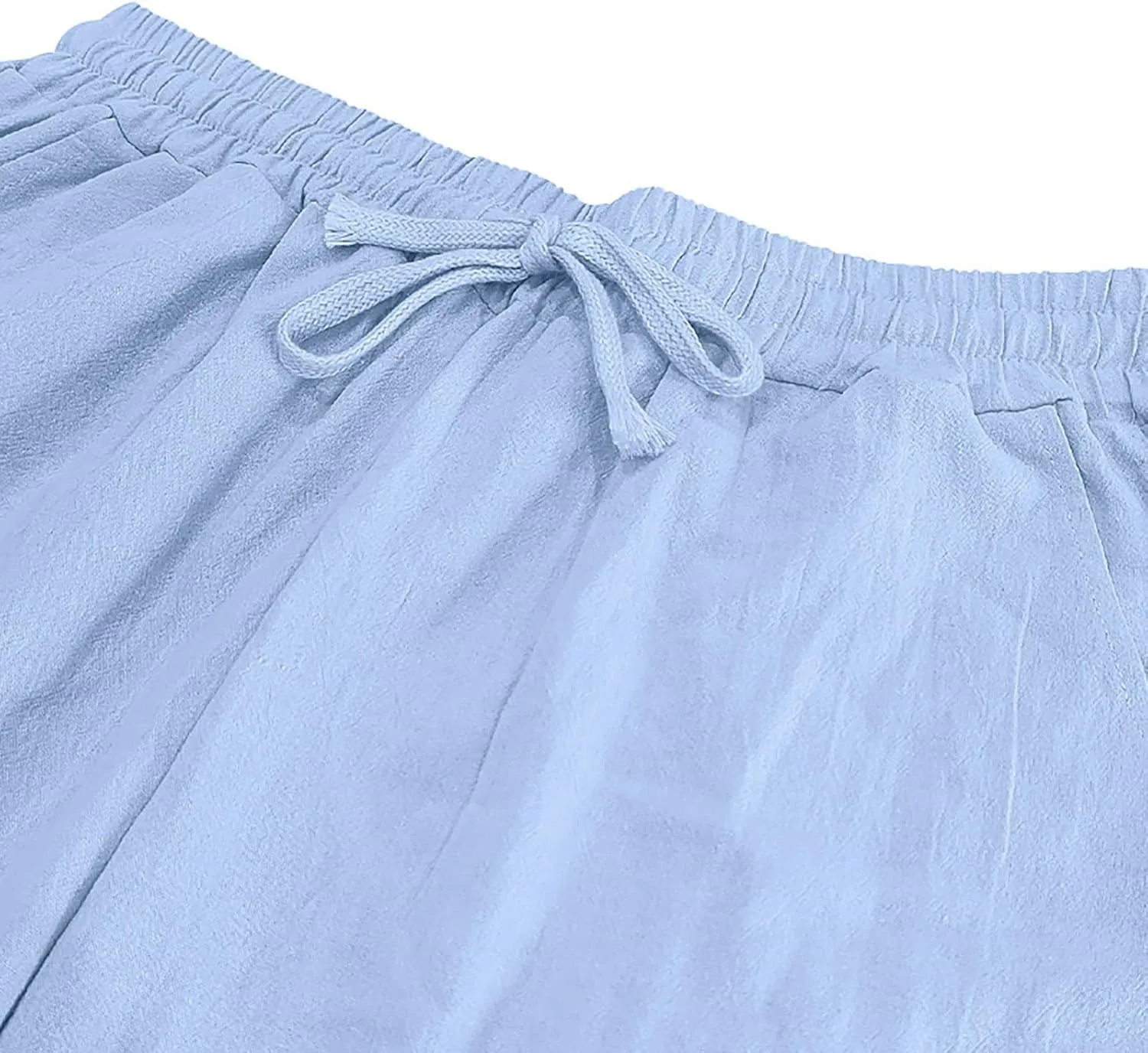 Men's Casual Linen Beach Pants Cotton Drawstring Strectch Trousers Lightweight Straight Leg Summer Casual Loose Pant