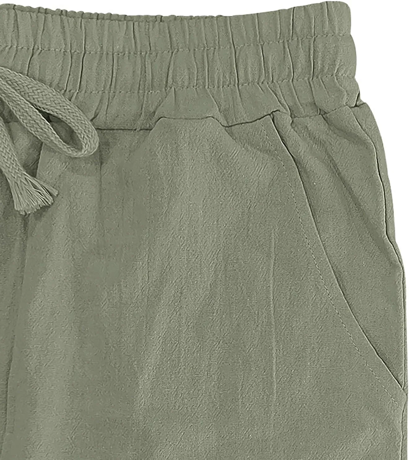 Men's Casual Linen Beach Pants Cotton Drawstring Strectch Trousers Lightweight Straight Leg Summer Casual Loose Pant