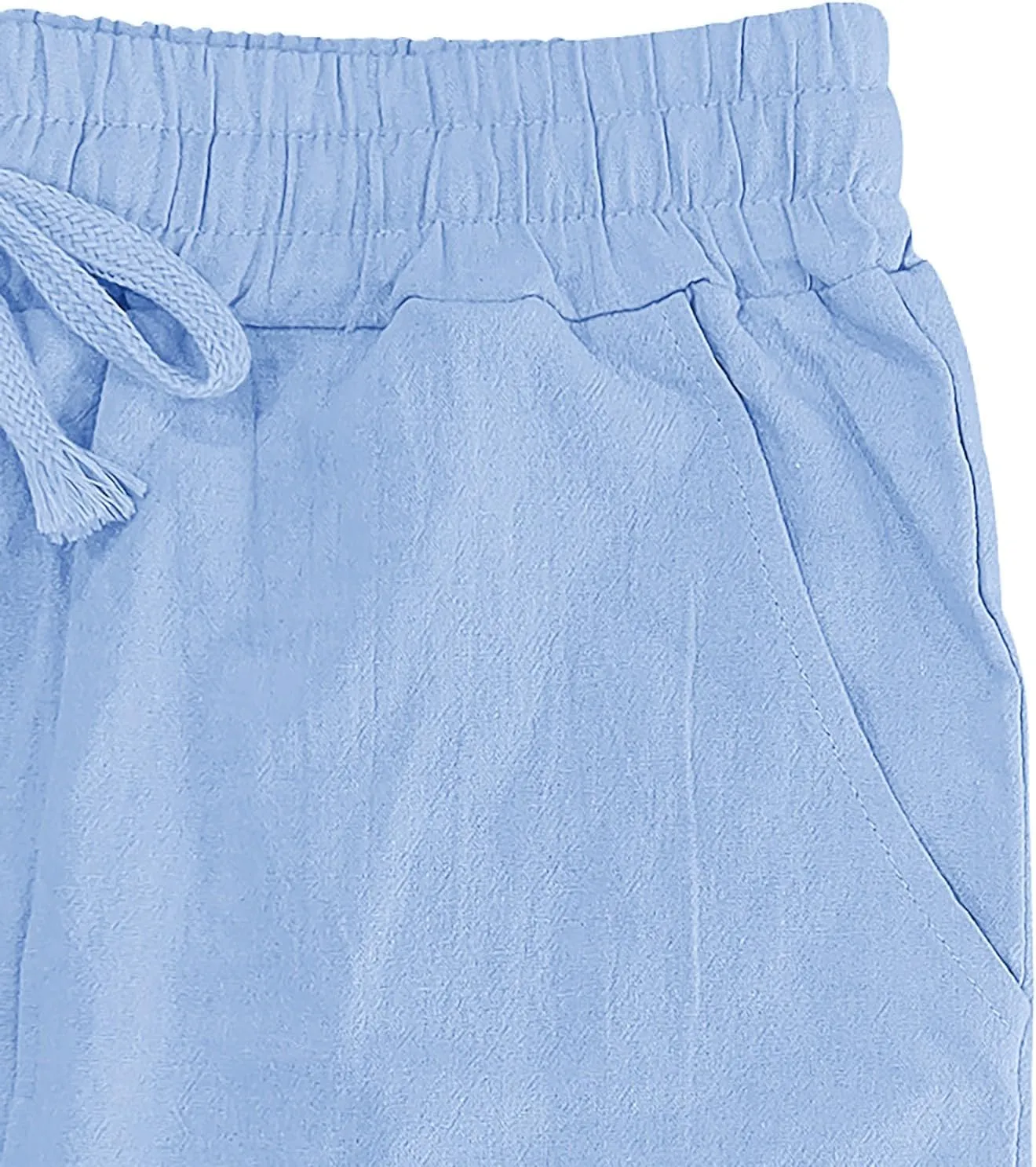 Men's Casual Linen Beach Pants Cotton Drawstring Strectch Trousers Lightweight Straight Leg Summer Casual Loose Pant