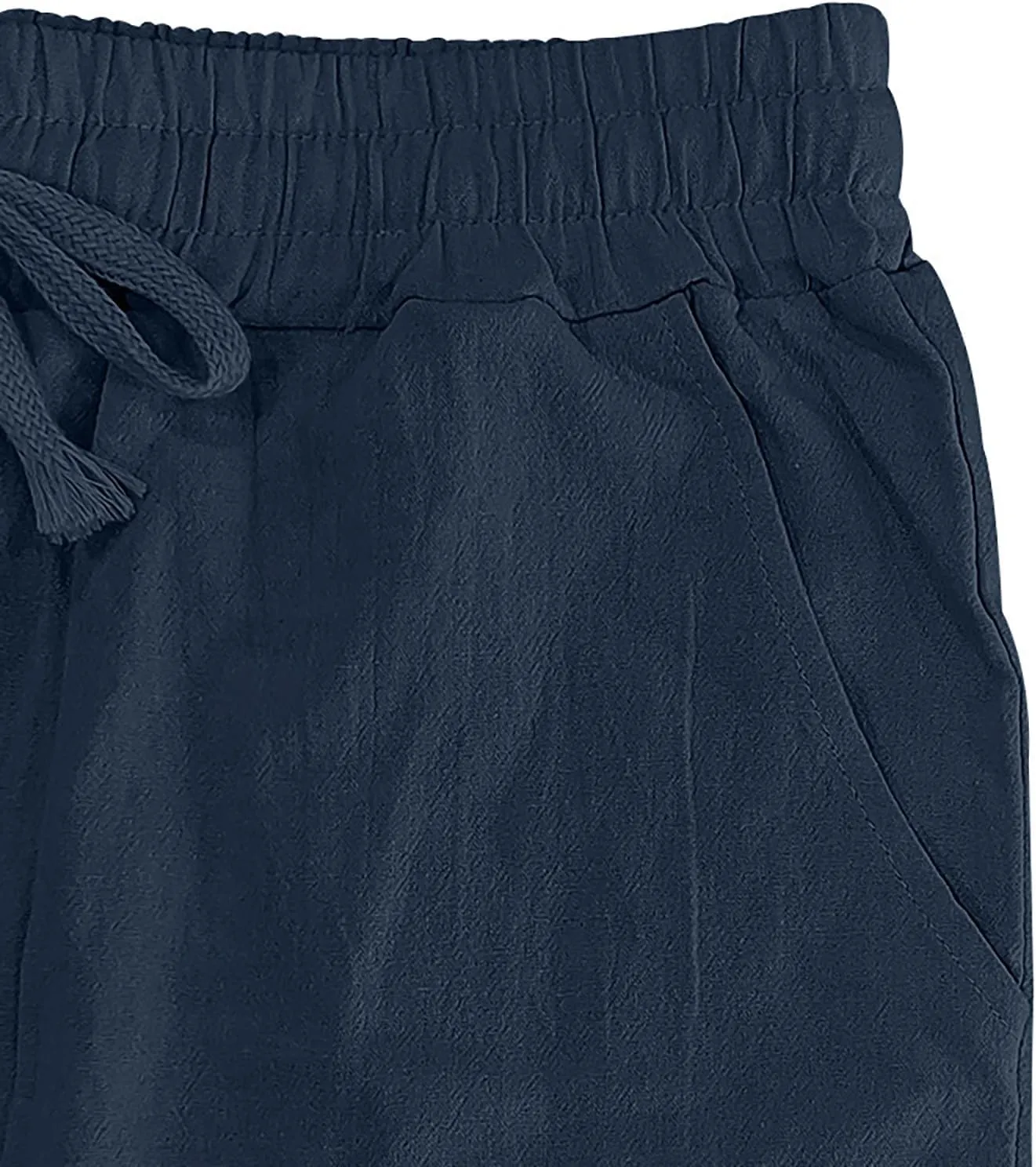 Men's Casual Linen Beach Pants Cotton Drawstring Strectch Trousers Lightweight Straight Leg Summer Casual Loose Pant