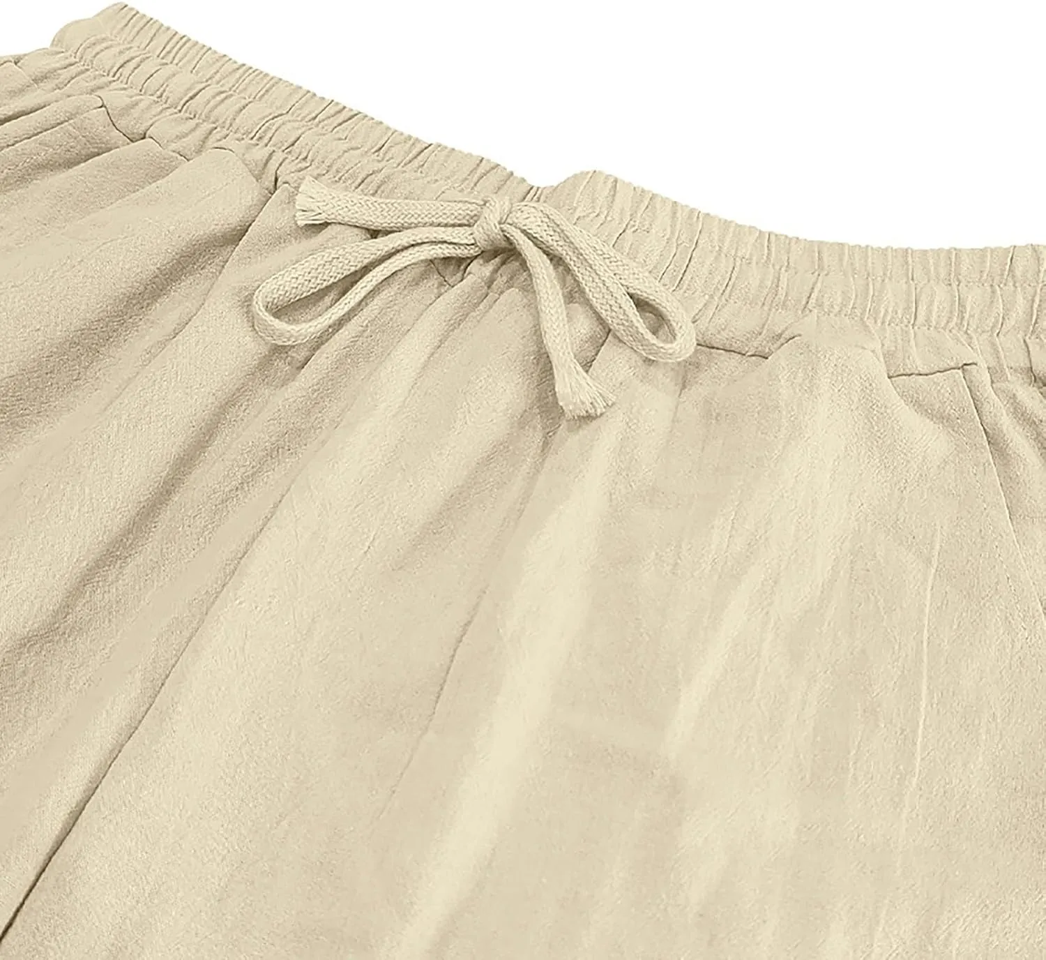 Men's Casual Linen Beach Pants Cotton Drawstring Strectch Trousers Lightweight Straight Leg Summer Casual Loose Pant