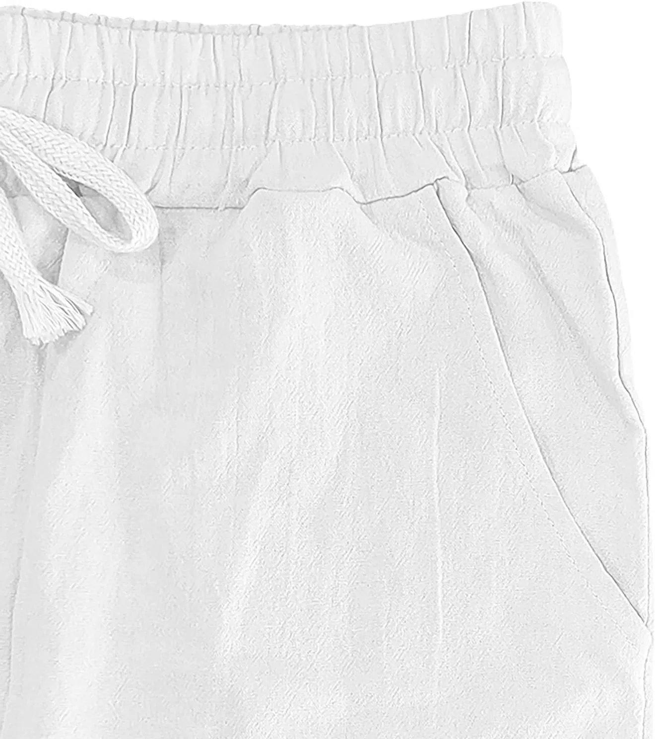Men's Casual Linen Beach Pants Cotton Drawstring Strectch Trousers Lightweight Straight Leg Summer Casual Loose Pant