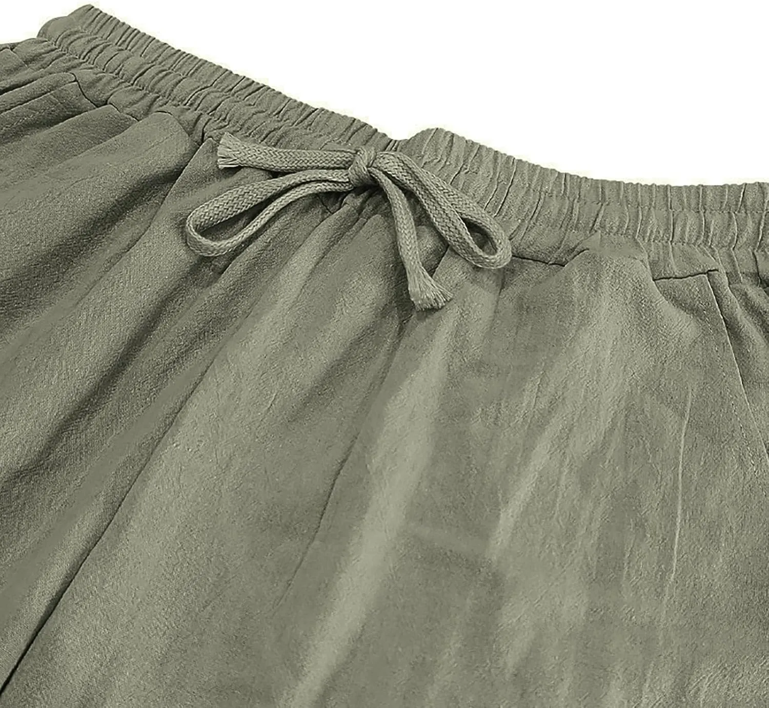 Men's Casual Linen Beach Pants Cotton Drawstring Strectch Trousers Lightweight Straight Leg Summer Casual Loose Pant