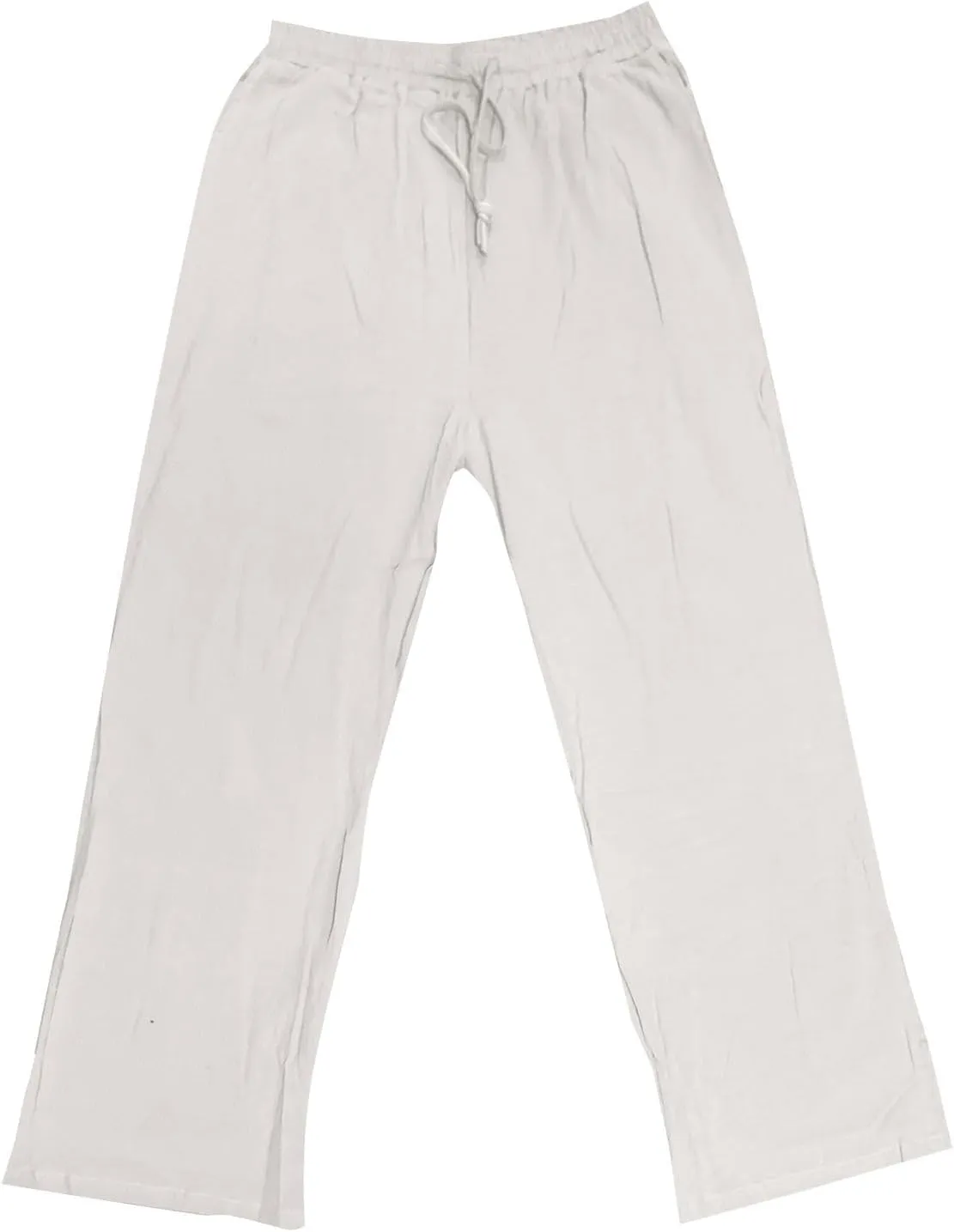 Men's Casual Linen Pants Elastic Waist Drawstring Beach Summer Pant Lightweight Straight Legs Loose Fit Trousers