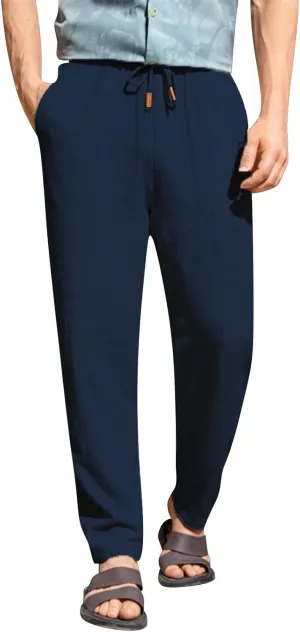 Mens Casual Linen Pants Elastic Waist Drawstring Summer Summer Yoga Beach Straight Pant Lightweight Loose Trousers