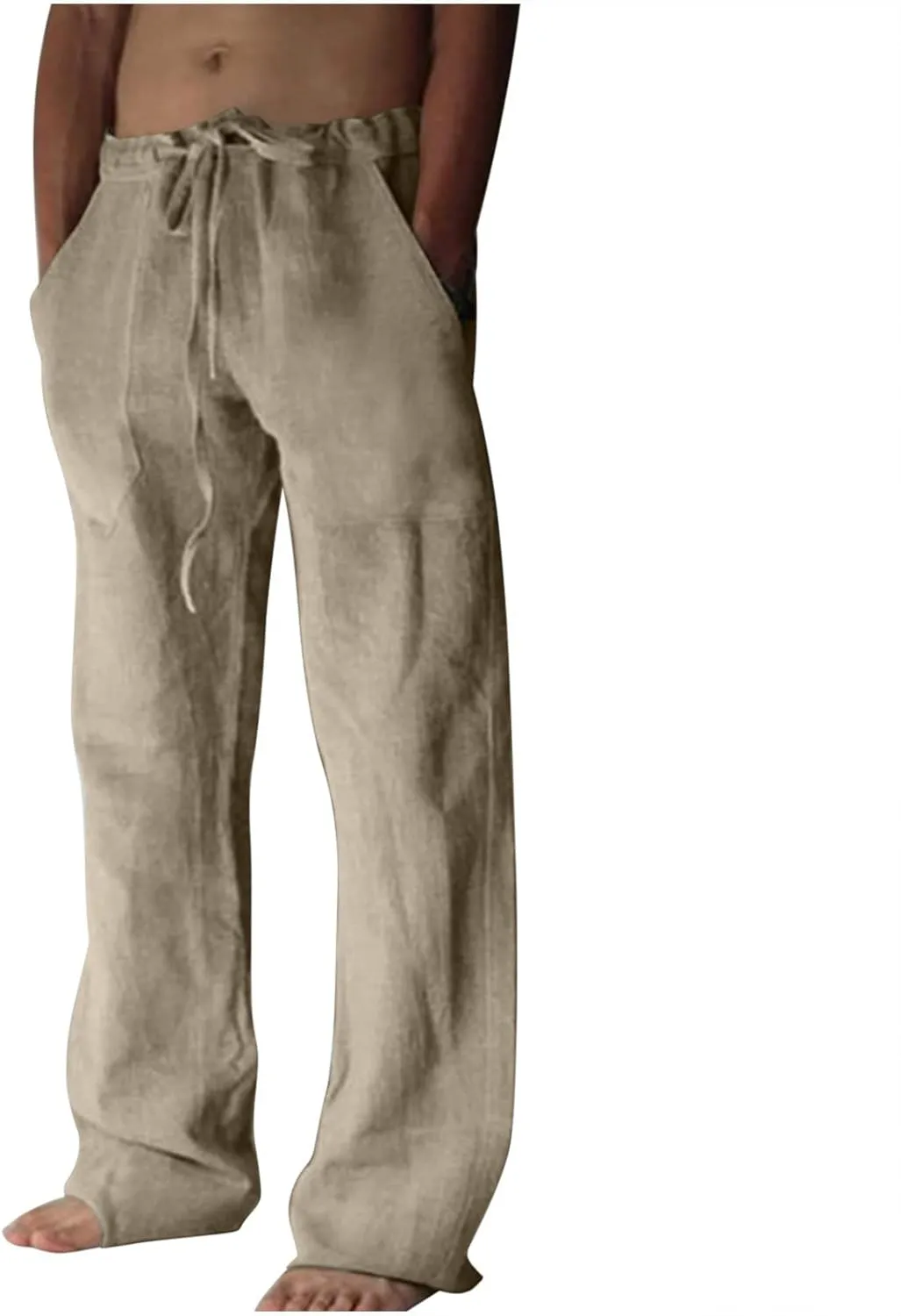 Mens Casual Pants Linen Pants Relaxed-Fit Beach Pants Summer Yoga Pants Drawstring Elastic Waist Pants