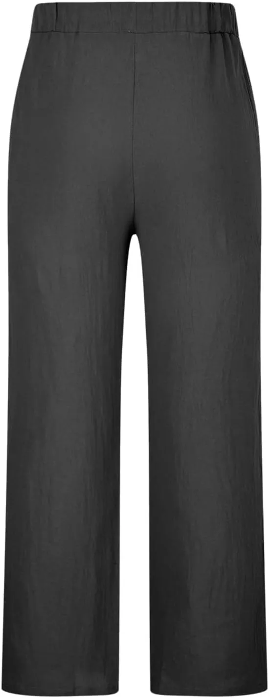 Mens Casual Pants Linen Pants Relaxed-Fit Beach Pants Summer Yoga Pants Drawstring Elastic Waist Pants