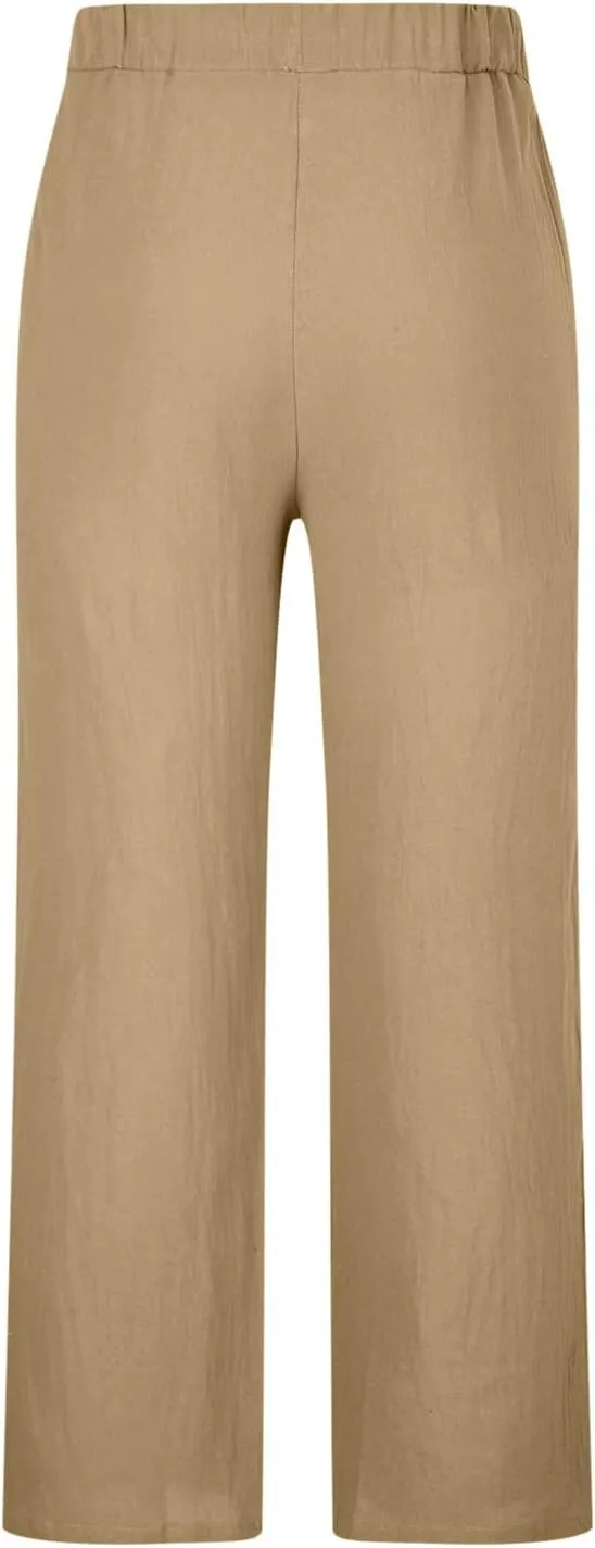 Mens Casual Pants Linen Pants Relaxed-Fit Beach Pants Summer Yoga Pants Drawstring Elastic Waist Pants