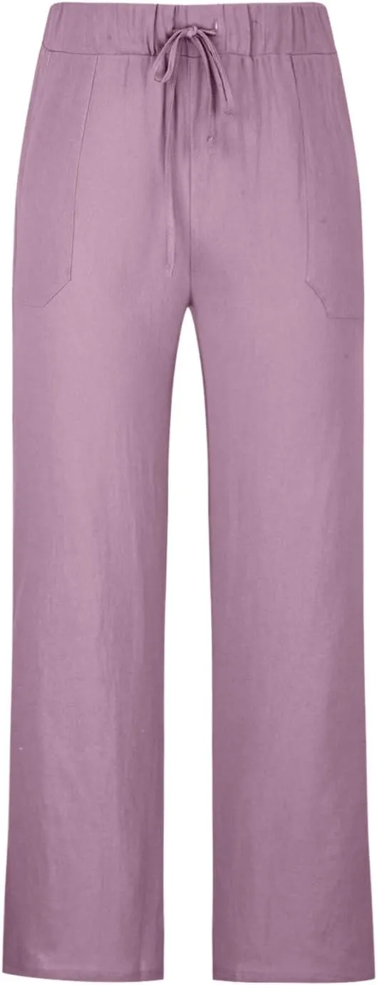 Mens Casual Pants Linen Pants Relaxed-Fit Beach Pants Summer Yoga Pants Drawstring Elastic Waist Pants