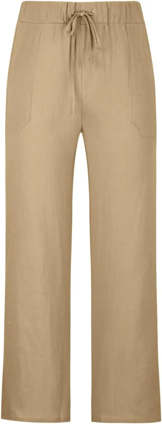 Mens Casual Pants Linen Pants Relaxed-Fit Beach Pants Summer Yoga Pants Drawstring Elastic Waist Pants
