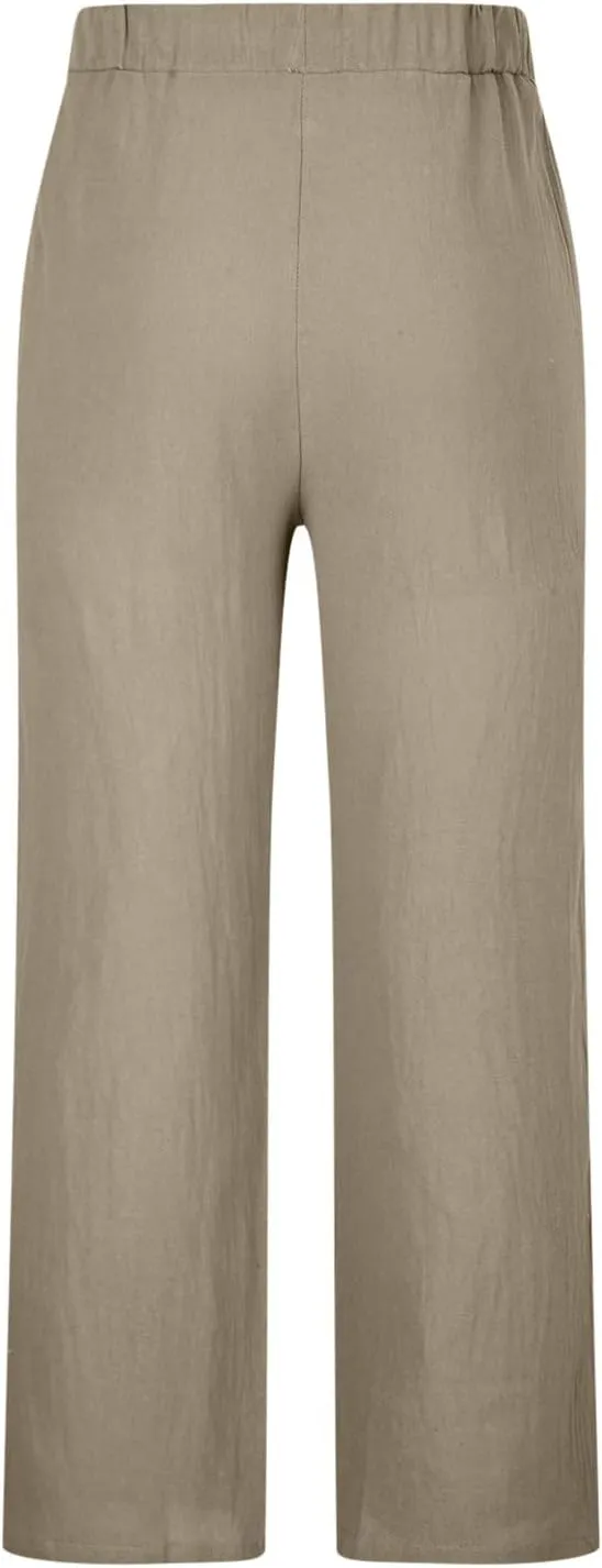 Mens Casual Pants Linen Pants Relaxed-Fit Beach Pants Summer Yoga Pants Drawstring Elastic Waist Pants