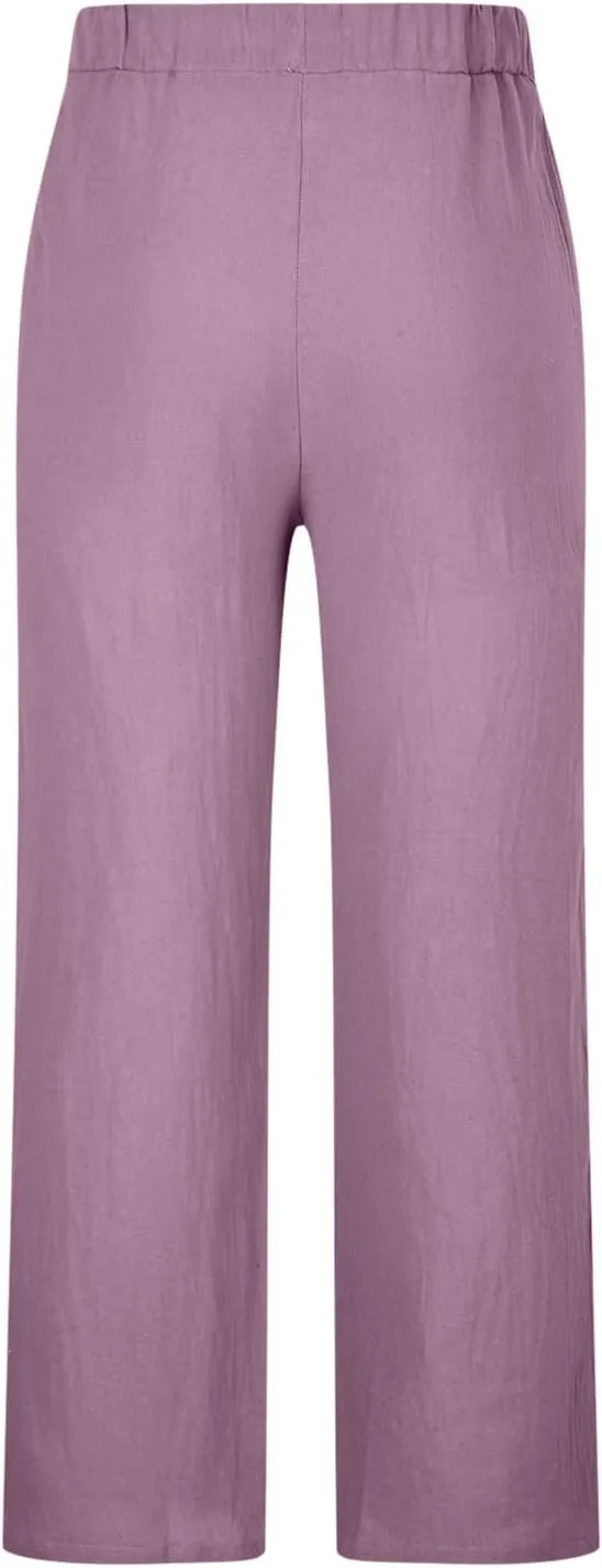 Mens Casual Pants Linen Pants Relaxed-Fit Beach Pants Summer Yoga Pants Drawstring Elastic Waist Pants