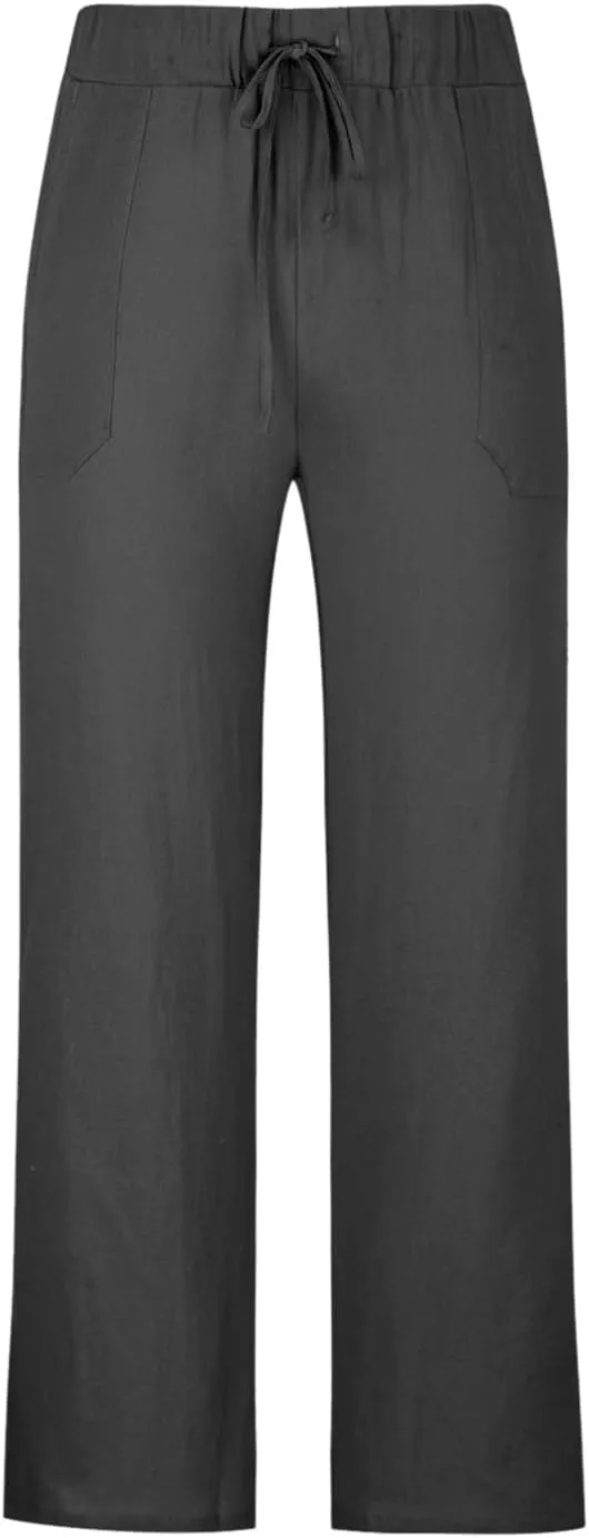 Mens Casual Pants Linen Pants Relaxed-Fit Beach Pants Summer Yoga Pants Drawstring Elastic Waist Pants