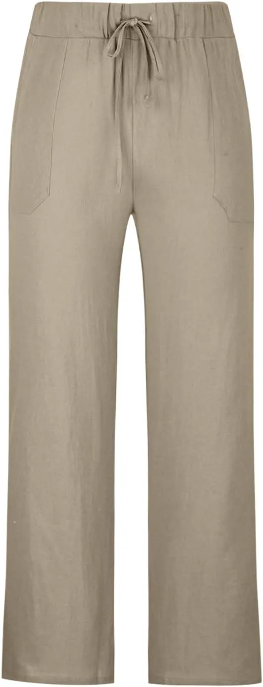 Mens Casual Pants Linen Pants Relaxed-Fit Beach Pants Summer Yoga Pants Drawstring Elastic Waist Pants