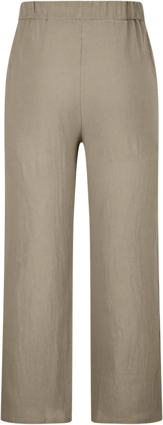 Mens Casual Pants Linen Pants Relaxed-Fit Beach Pants Summer Yoga Pants Drawstring Elastic Waist Pants