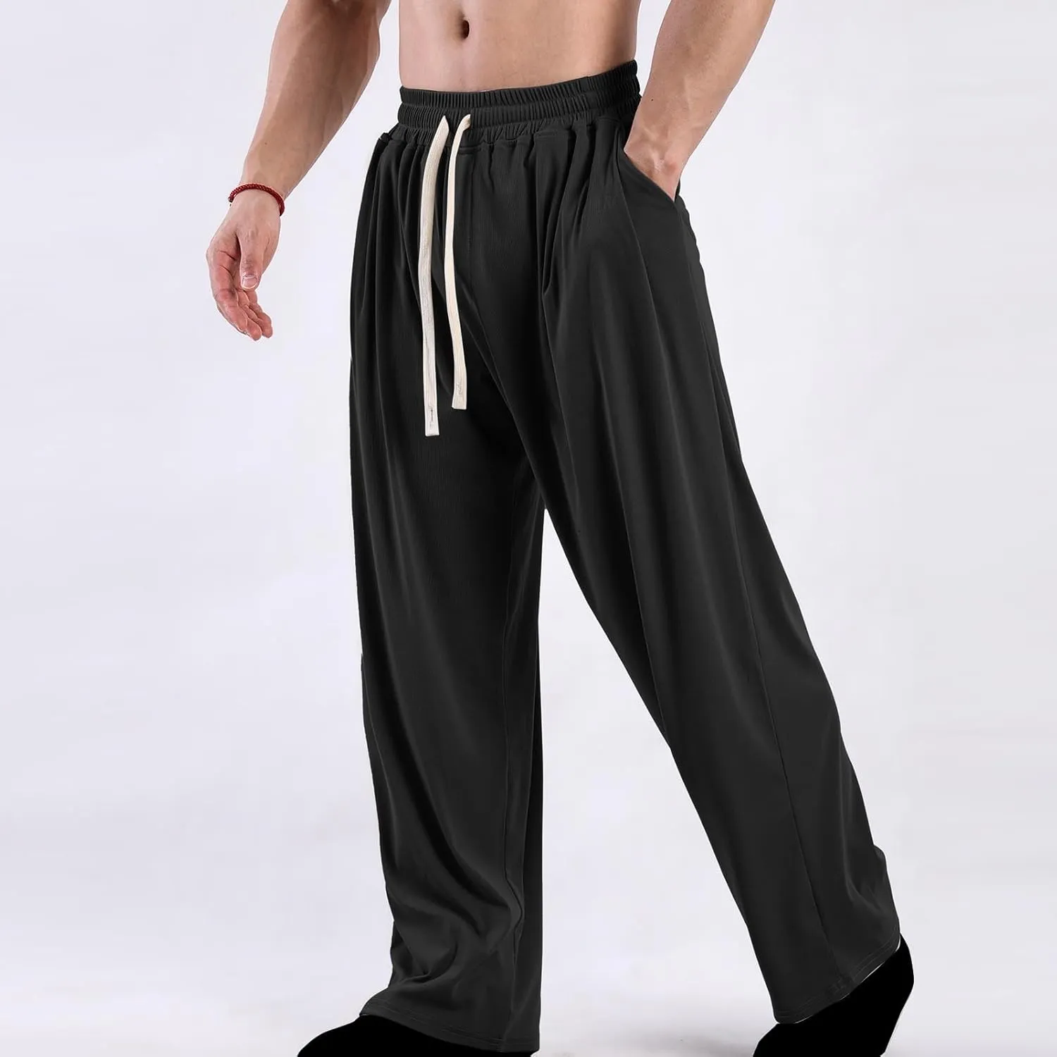 Mens Casual Stretch Pants Jogger Fashion Pants Comfort Wide Leg Pants Active Elastic Waist Pants Loose Basic Pants
