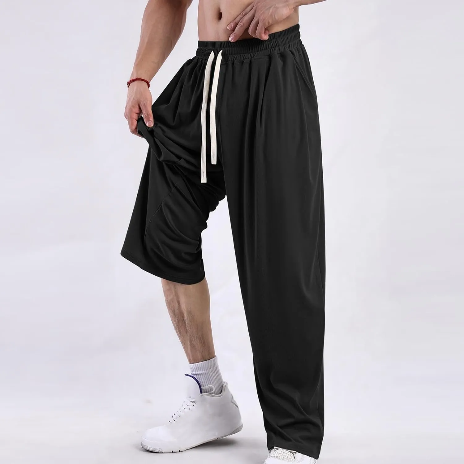 Mens Casual Stretch Pants Jogger Fashion Pants Comfort Wide Leg Pants Active Elastic Waist Pants Loose Basic Pants