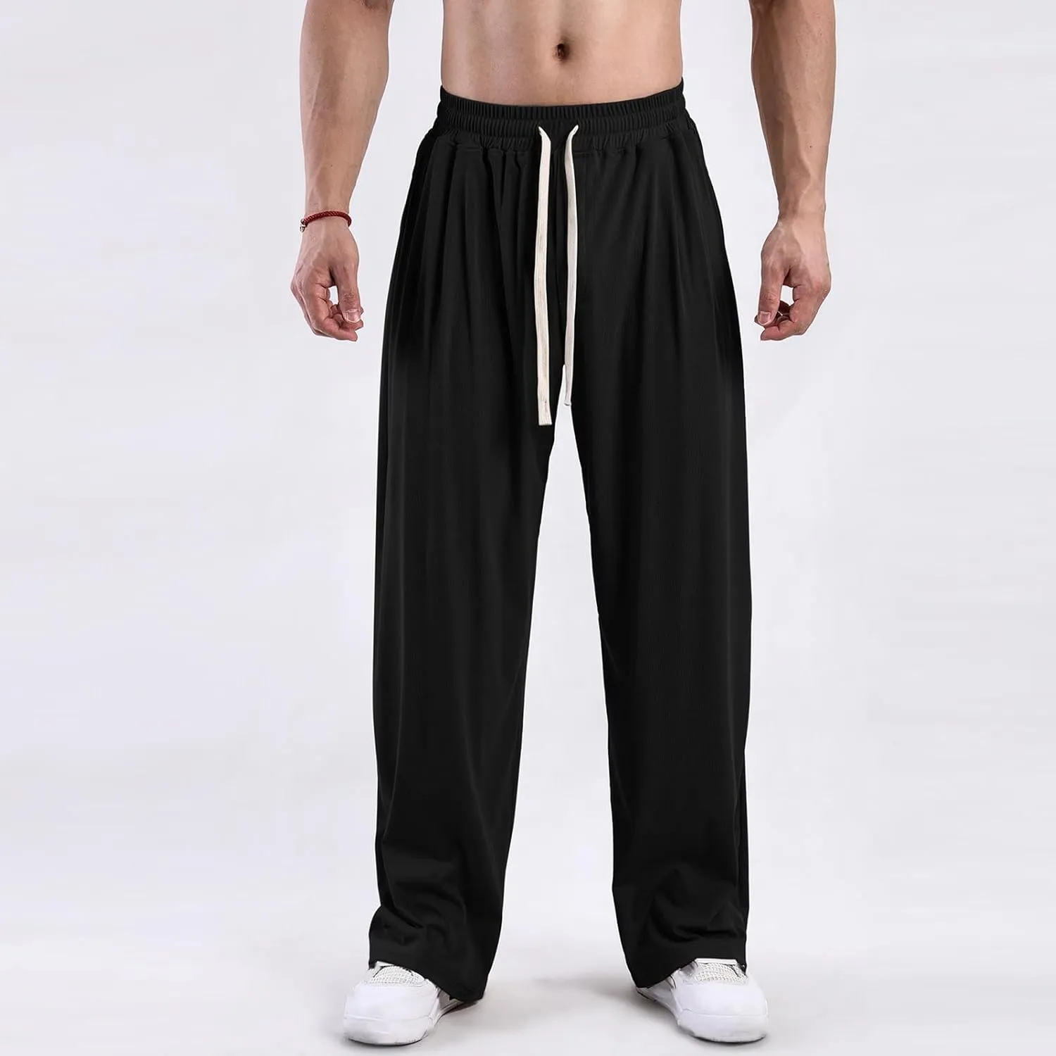 Mens Casual Stretch Pants Jogger Fashion Pants Comfort Wide Leg Pants Active Elastic Waist Pants Loose Basic Pants